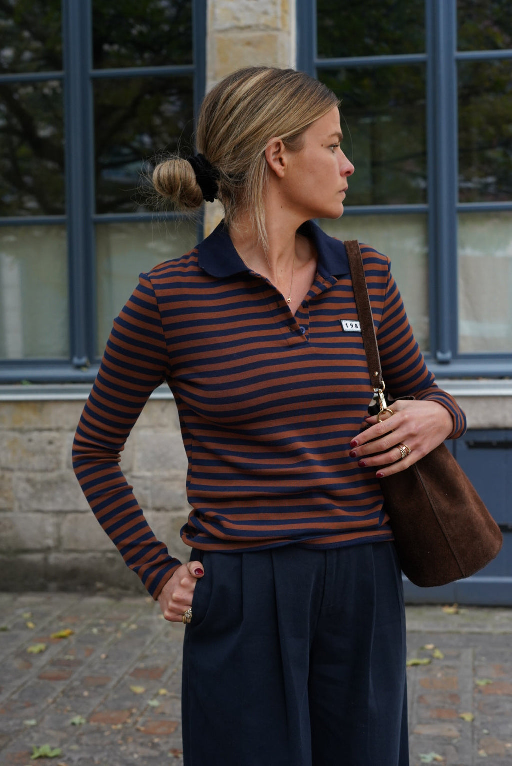 Antime Striped Polo Shirt Navy/Chocolate