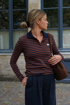 Antime Striped Polo Shirt Navy/Chocolate