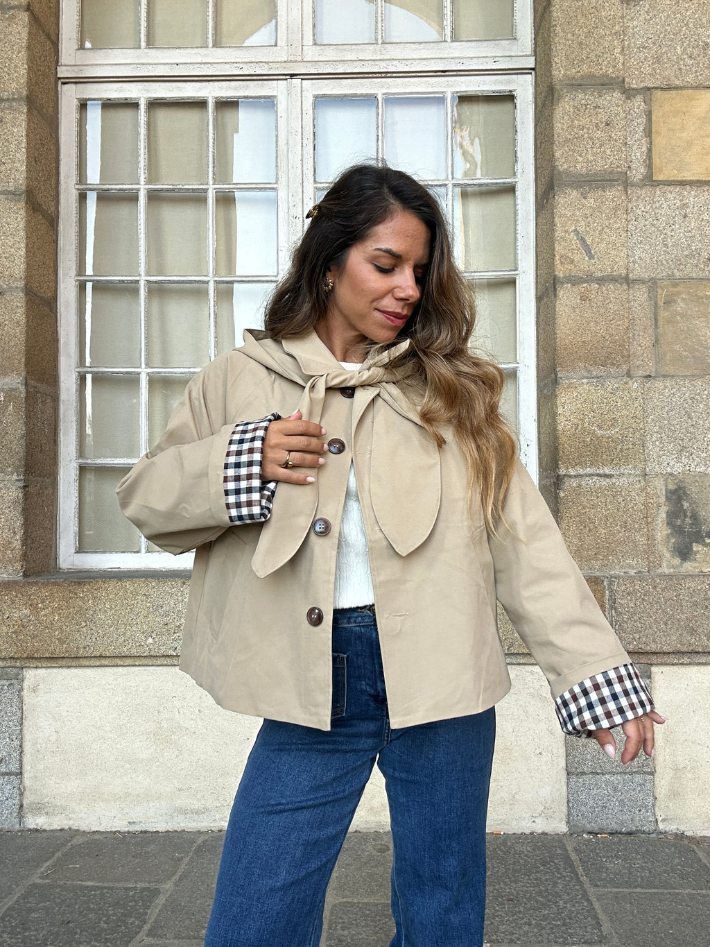 Chaqueta con capucha extraíble Garance beige