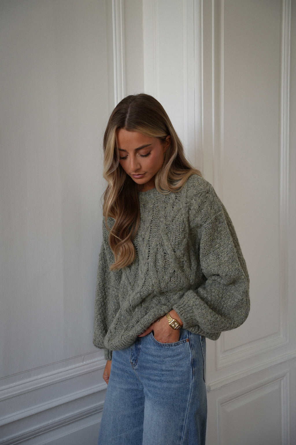 Santana Light Khaki - Cable Sweater