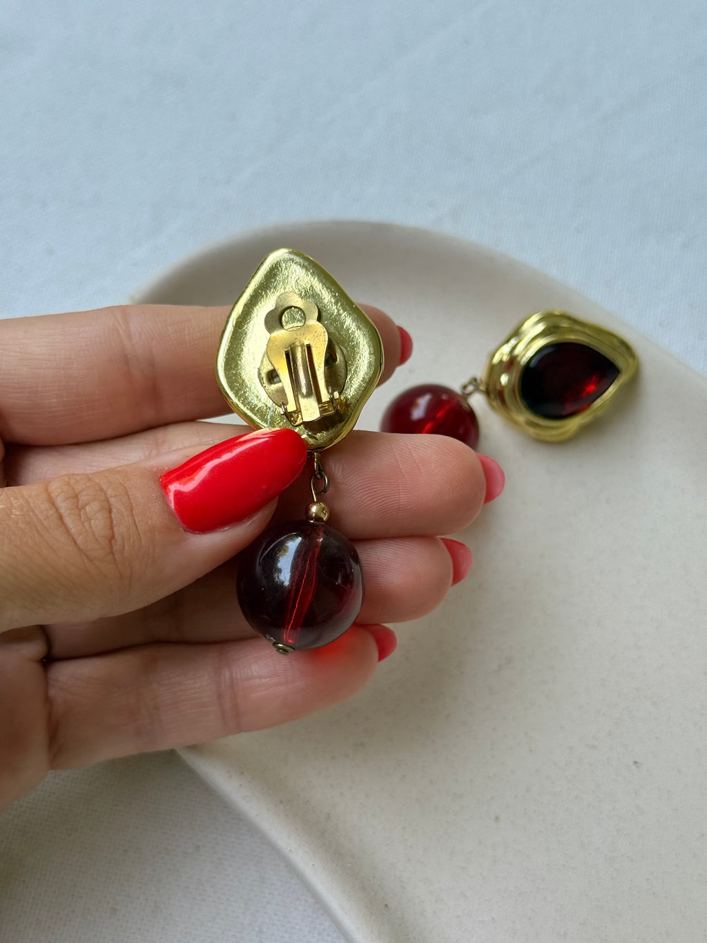 Boucles D’Oreilles Vintage - Gouttes Grenat