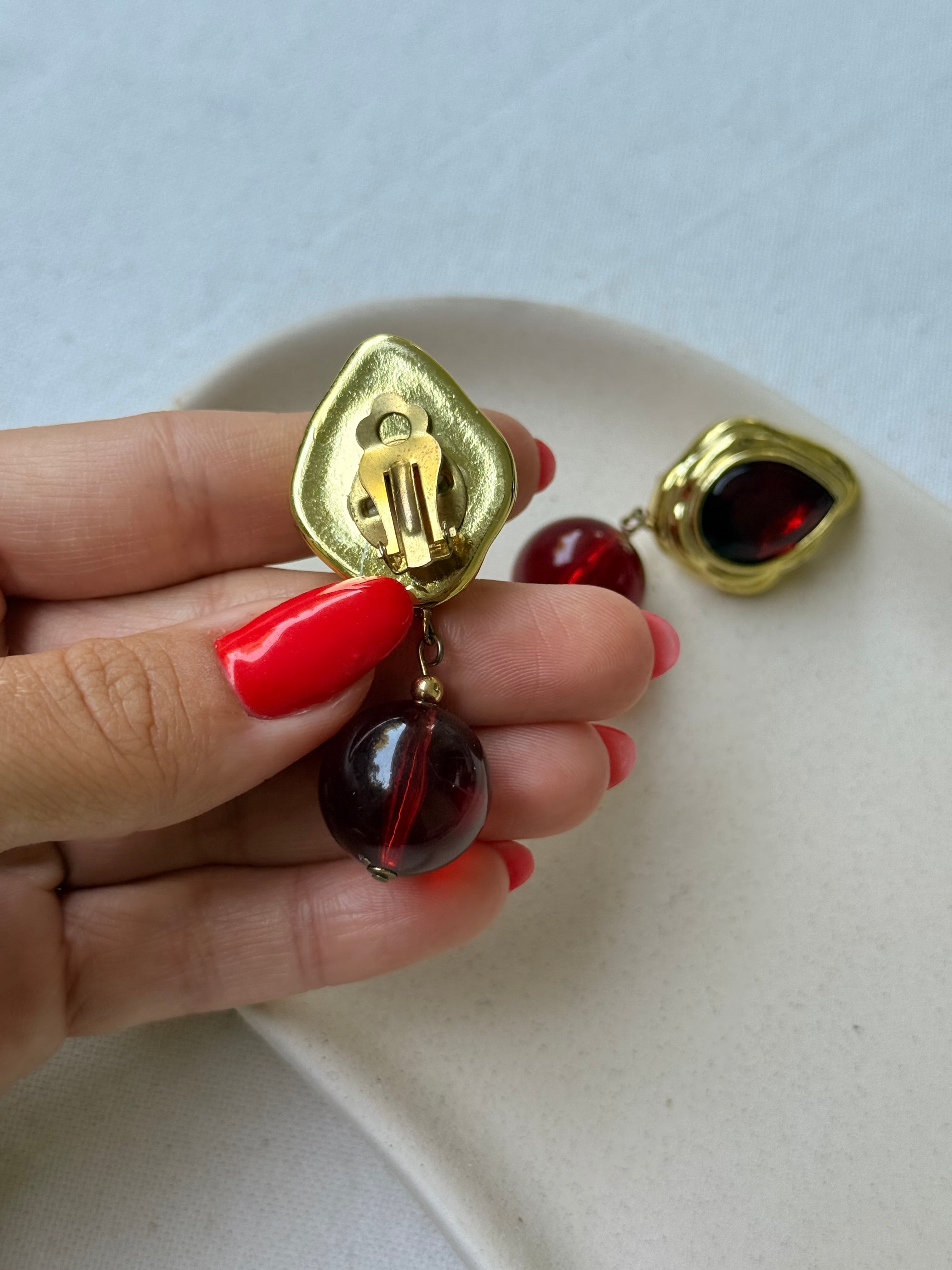Boucles D’Oreilles Vintage - Gouttes Grenat