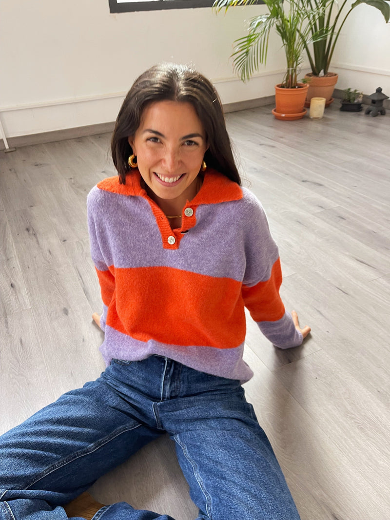 Pull Paola Orange Et Lilas