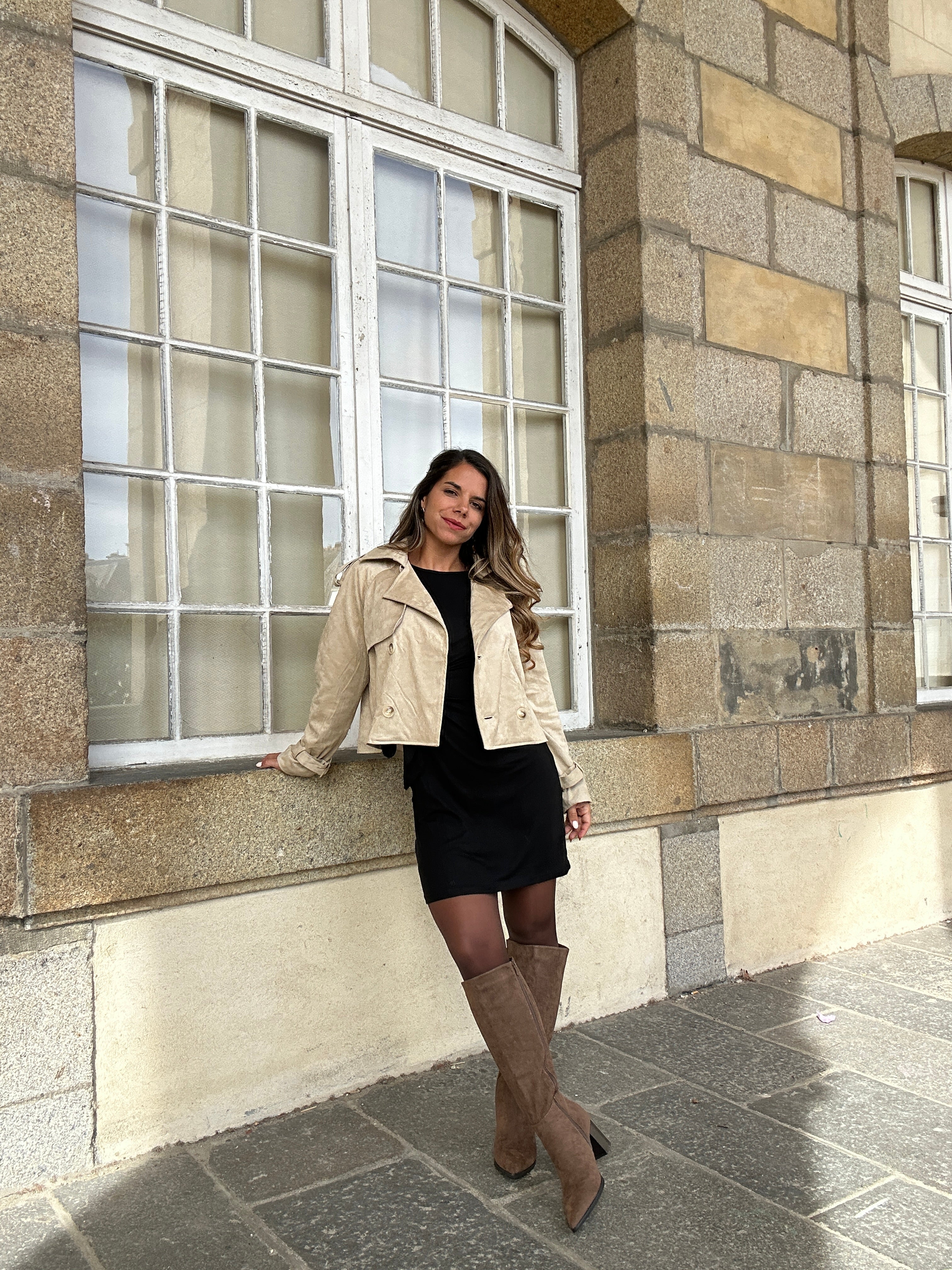 Chaqueta efecto antelina Jihane beige