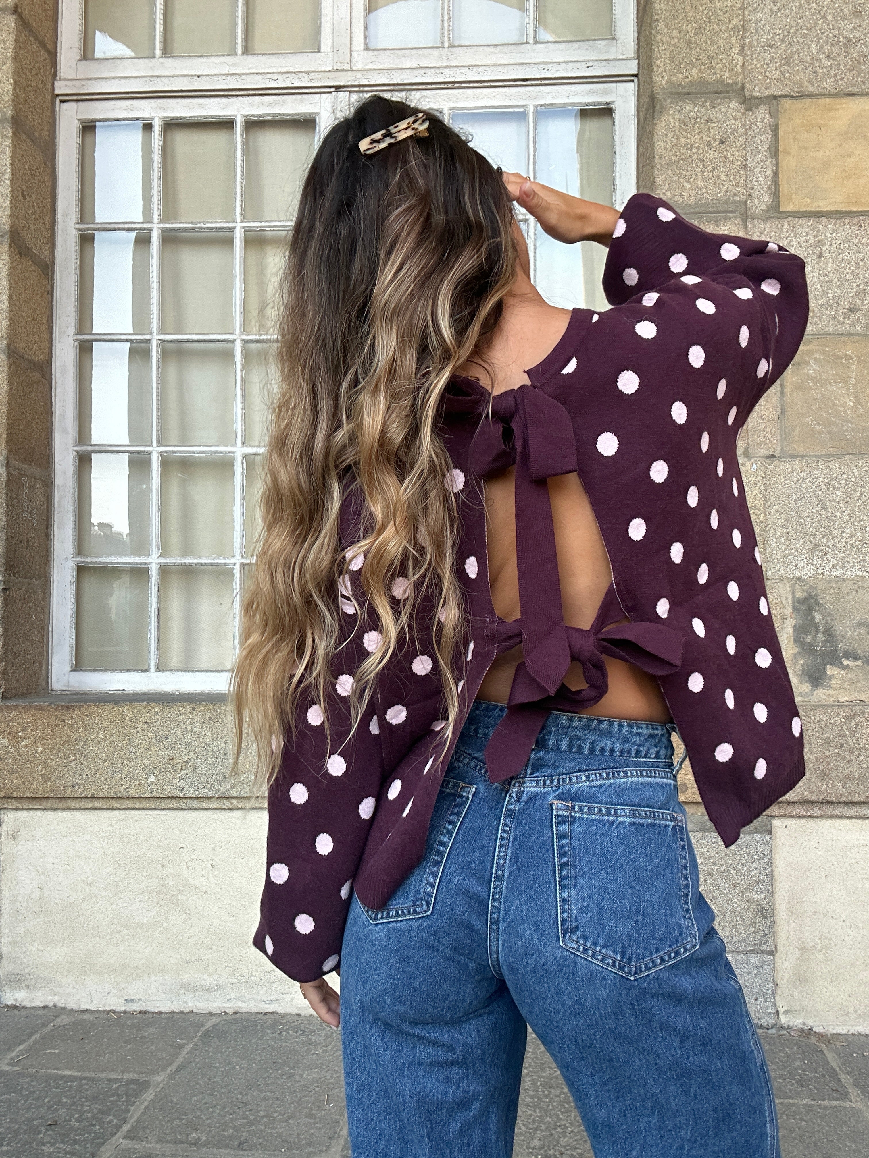 Zélie burgundy polka-dot wool jumper