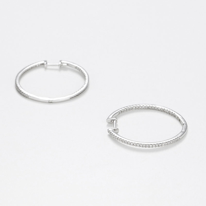 Boucles D'Oreilles "Créoles De Diamants" D0,25Ct/94 - Or Blanc