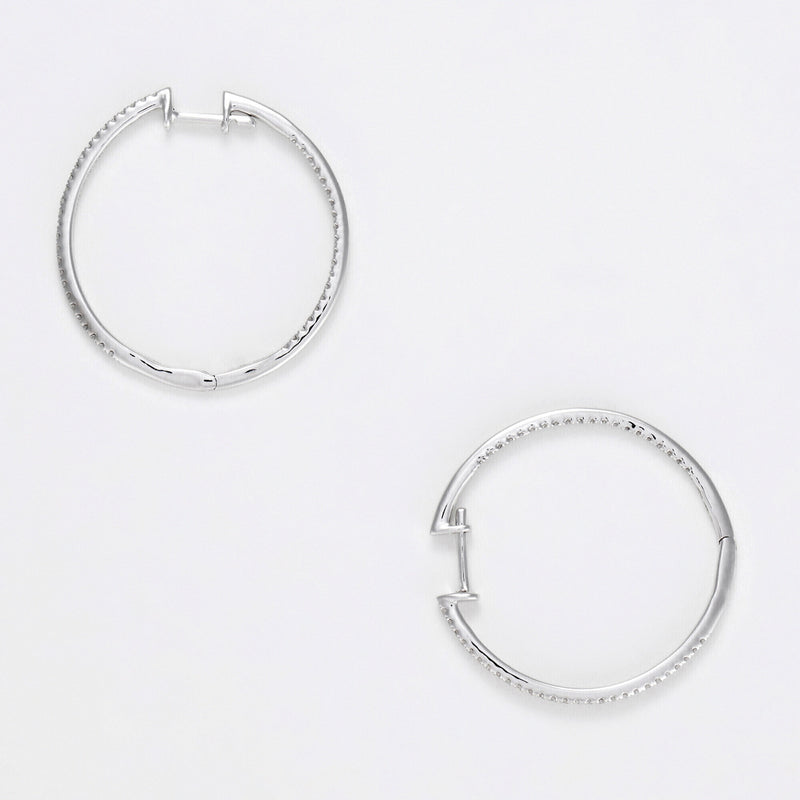 Boucles D'Oreilles "Créoles De Diamants" D0,25Ct/94 - Or Blanc 375/1000
