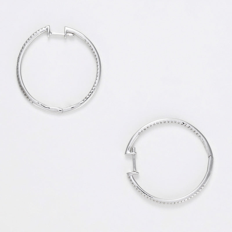 Boucles D'Oreilles "Créoles De Diamants" D0,25Ct/94 - Or Blanc 375/1000