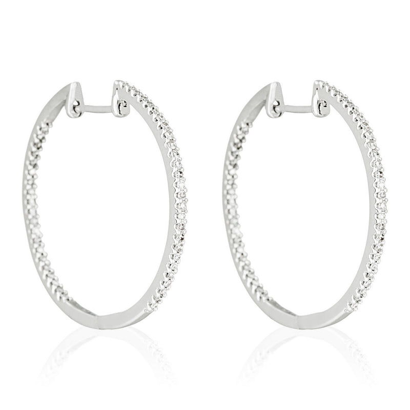 Blanc Pendientes "Créoles De Diamants" D0,25Ct/94 - Oro 375/1000