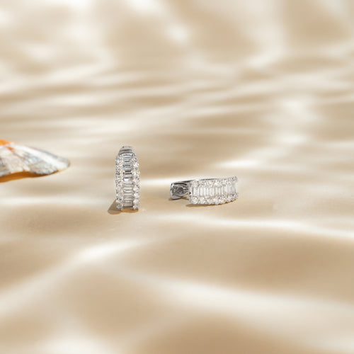 Boucles D'Oreilles "Rangs Baguettes" Diamants 0,65/50 - Or Blanc