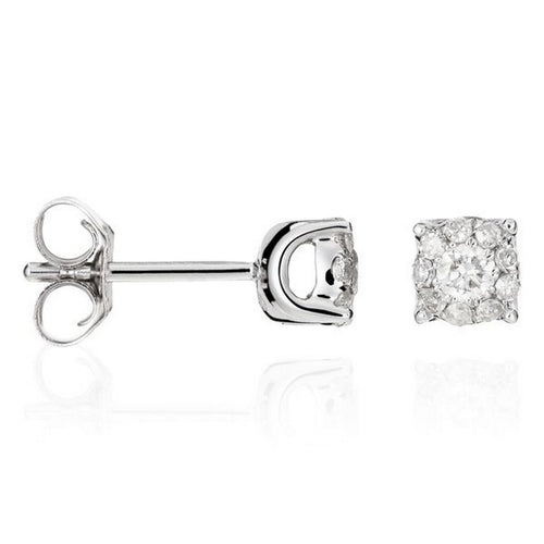 Boucles D'Oreilles "Brillant Luciana 0,25" Diamants: 0,14Ct/2 & 0,11/18 - Or Blanc 375/1000