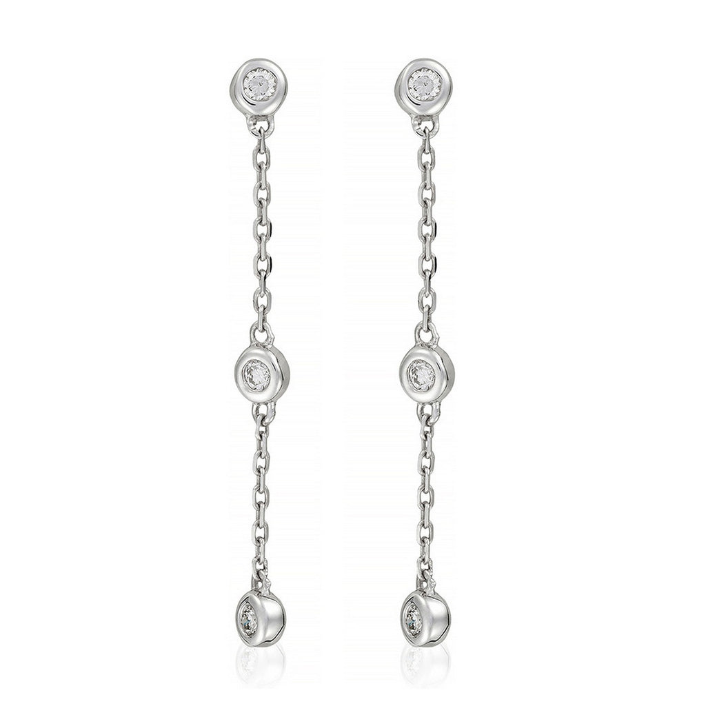 Boucles D'Oreilles,'Trois Ronds Précieux" Diamants 0,09/6 - Or Blanc 375/1000