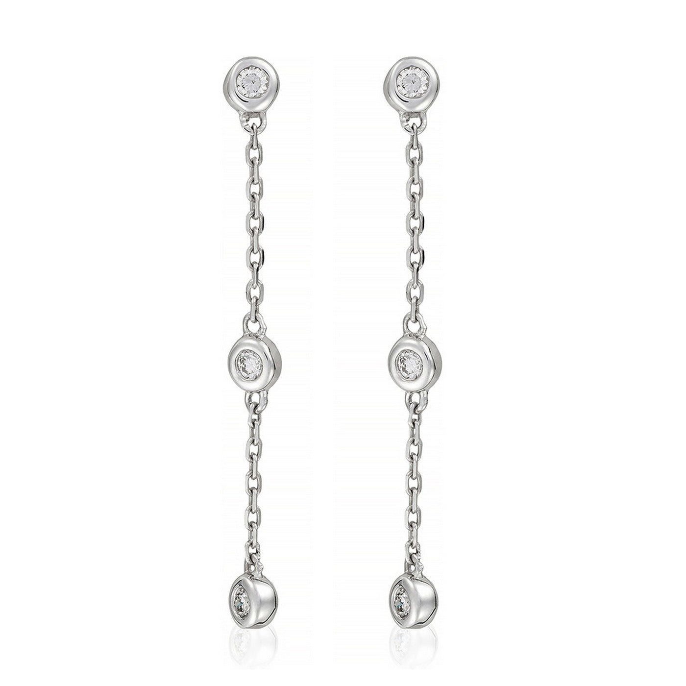 Boucles D'Oreilles,'Trois Ronds Précieux" Diamants 0,09/6 - Or Blanc 375/1000