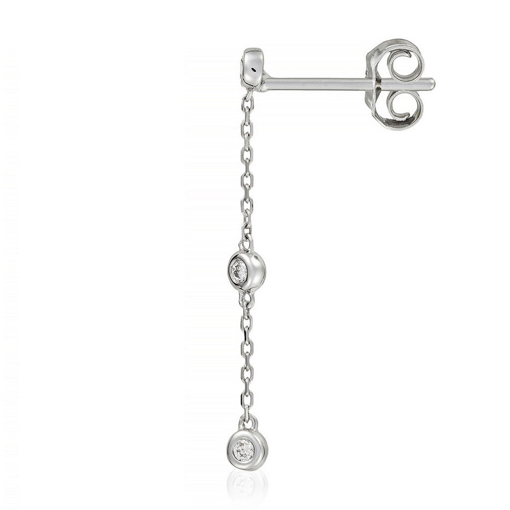 Boucles D'Oreilles,'Trois Ronds Précieux" Diamants 0,09/6 - Or Blanc 375/1000