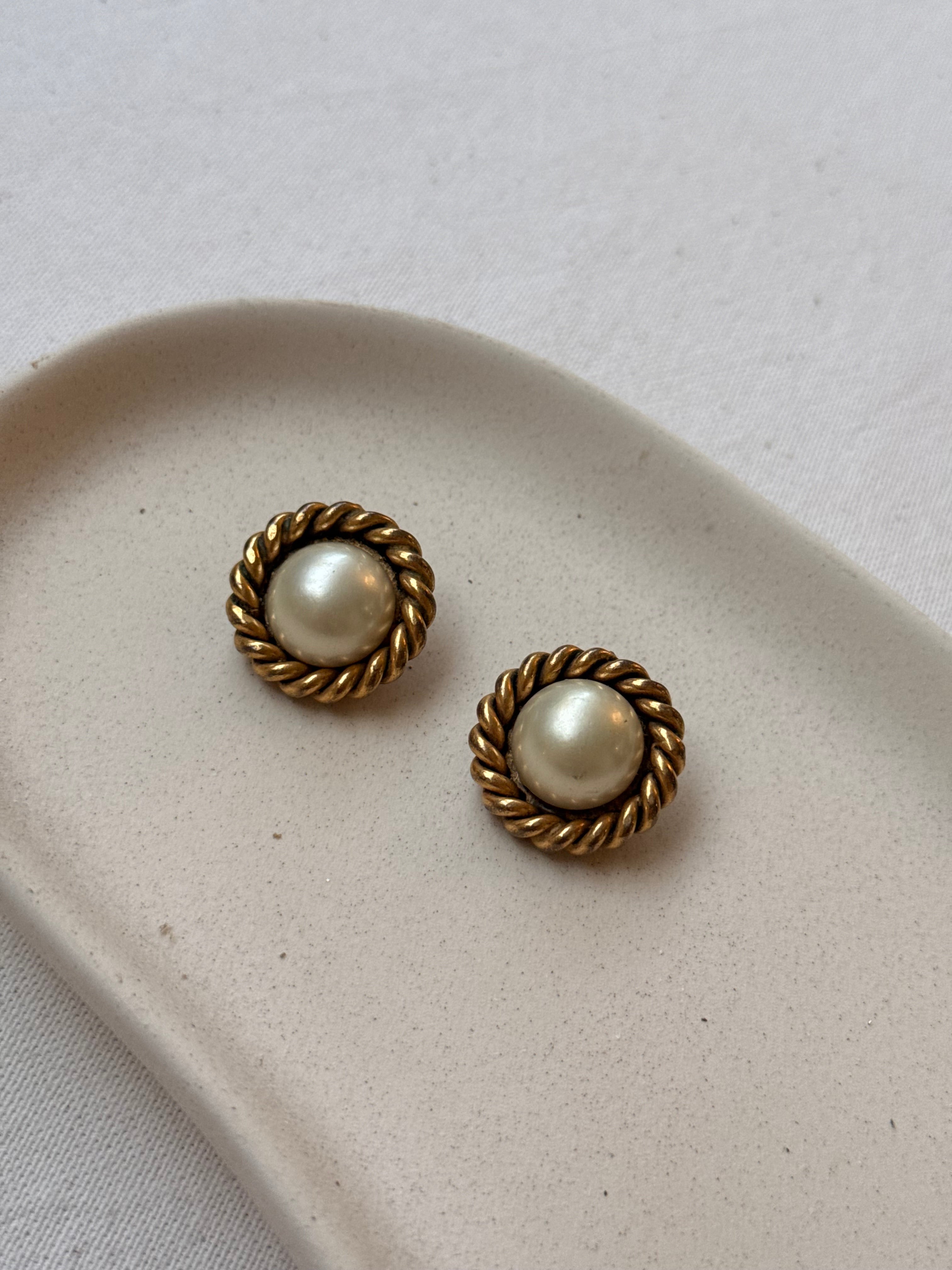 Boucles D’Oreilles Édouard Rambaud Vintage - Tressées Et Perles Fantaisie