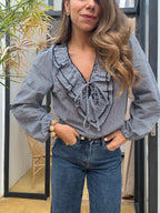 Blusa Stella de cuadros vichy azul marino