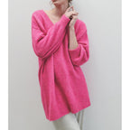 Jersey Cuello en V - Magenta Chine - Mujer