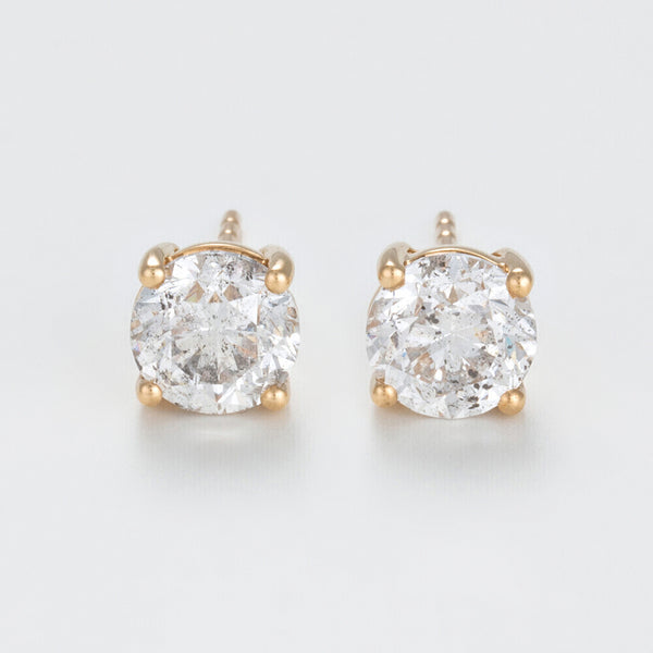 Diamanta – Oorknoppen "Puces 2Ct", twee oorbellen van geelgoud met ronde diamanten