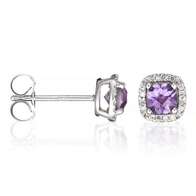 Boucles D'Oreilles "Popi Coussin Amethyste" Diamants 0,07Ct/32 ; Am0,6/2 - Or Blanc
