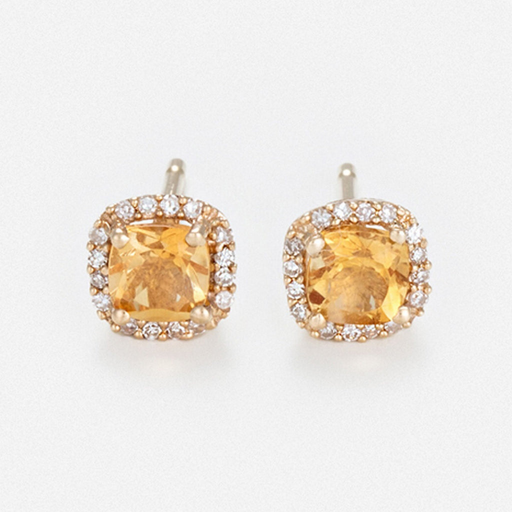 Pendientes “Popi Cushion Citrine” Diamante 0.07/32 + Citrino 0.6/2 – Oro Amarillo