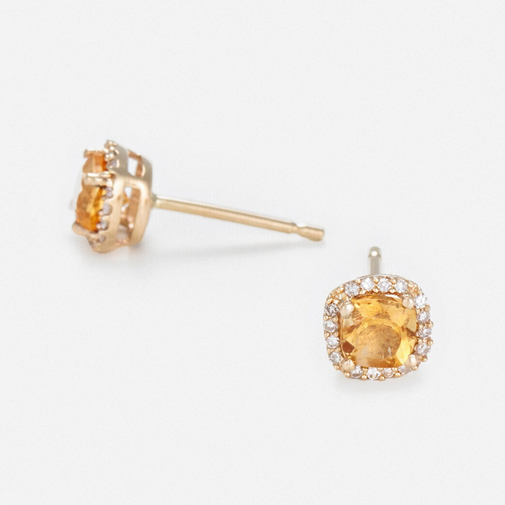 Pendientes “Popi Cushion Citrine” Diamante 0.07/32 + Citrino 0.6/2 – Oro Amarillo