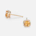 Pendientes “Popi Cushion Citrine” Diamante 0.07/32 + Citrino 0.6/2 – Oro Amarillo