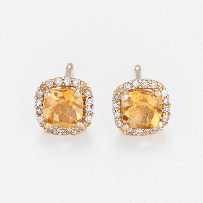 Boucles D'Oreilles "Popi Coussin Citrine" Diamant 0,07/32 + Citrine 0,6/2 - Or Jaune 375/1000