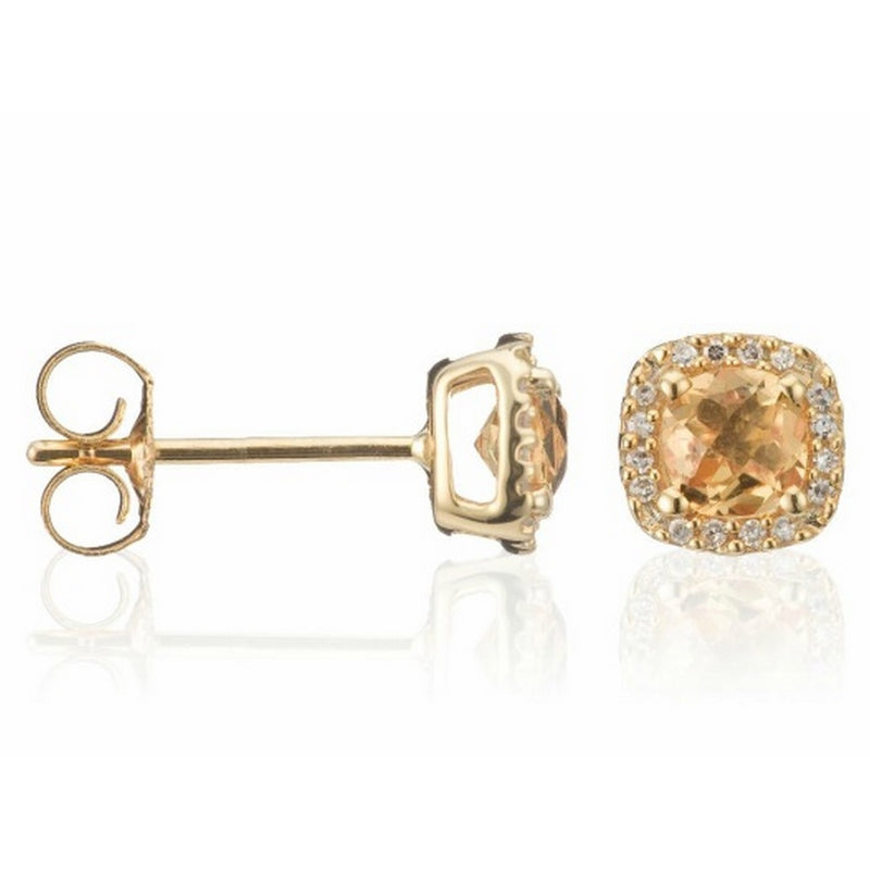 Pendientes "Popi Coussin Citrine" Diamante 0,07/32 + Citrino 0,6/2 - Oro Amarillo 375/1000