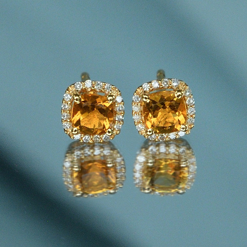 Pendientes "Popi Coussin Citrine" Diamante 0,07/32 + Citrino 0,6/2 - Oro Amarillo 375/1000