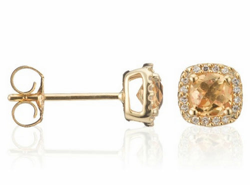 Boucles D'Oreilles "Popi Coussin Citrine" Diamant 0,07/32 + Citrine 0,6/2 - Or Jaune 375/1000
