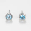 "Popi Cushion Blue Topaz" Earrings: Diamond: 0.07/32 + Topaz 0.6/2 - White Gold
