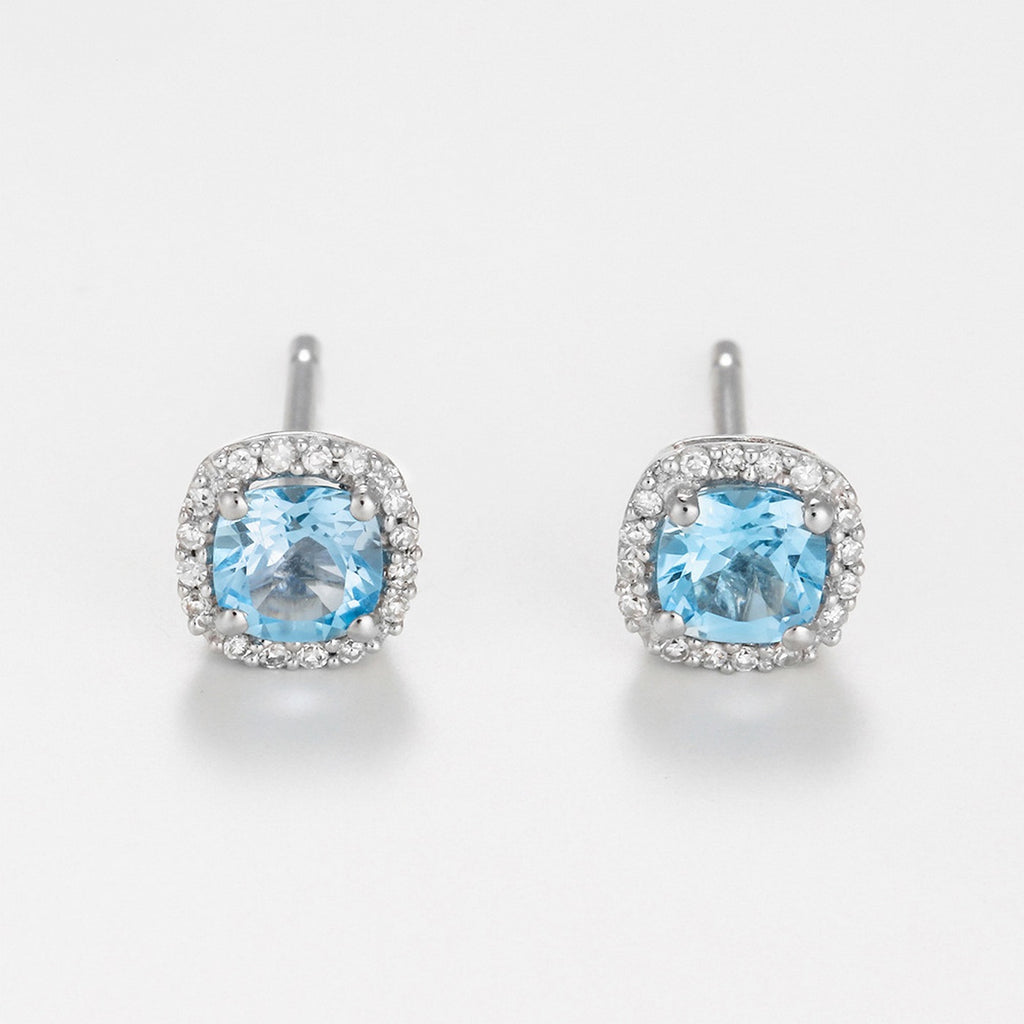 "Popi Cushion Blue Topaz" Earrings D0.07/32 + Topaz 0.6/2 - 750/1000 White Gold