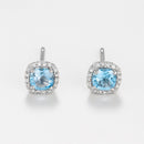 Boucles D'Oreilles "Popi Coussin Topaze Bleue" Diamant: 0,07/32 + Topaze 0,6/2 - Or Blanc 750/1000