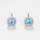Boucles D'Oreilles "Popi Coussin Topaze Bleue" Diamant: 0,07/32 + Topaze 0,6/2 - Or Blanc 750/1000
