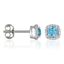 Boucles D'Oreilles "Popi Coussin Topaze Bleue" Diamant: 0,07/32 + Topaze 0,6/2 - Or Jaune 750/1000