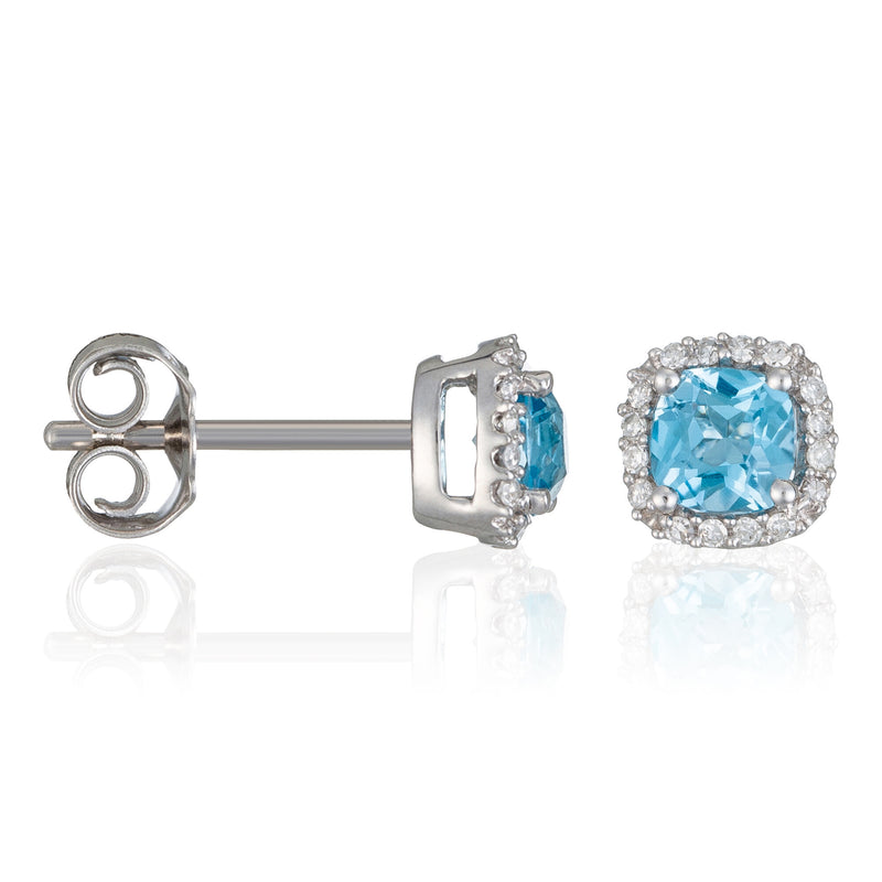 Boucles D'Oreilles "Popi Coussin Topaze Bleue" Diamant: 0,07/32 + Topaze 0,6/2 - Or Jaune 750/1000