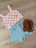 Top En Crochet Marguerite Rose