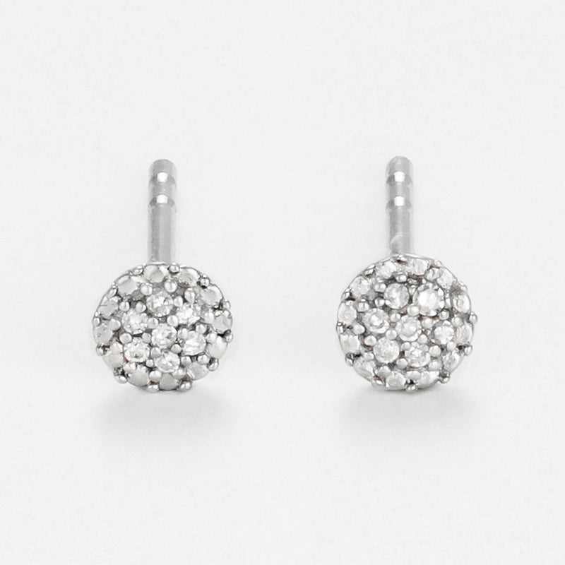 Boucles D'Oreilles "Round Stud" D0,02/14 - Or Blanc 375/1000