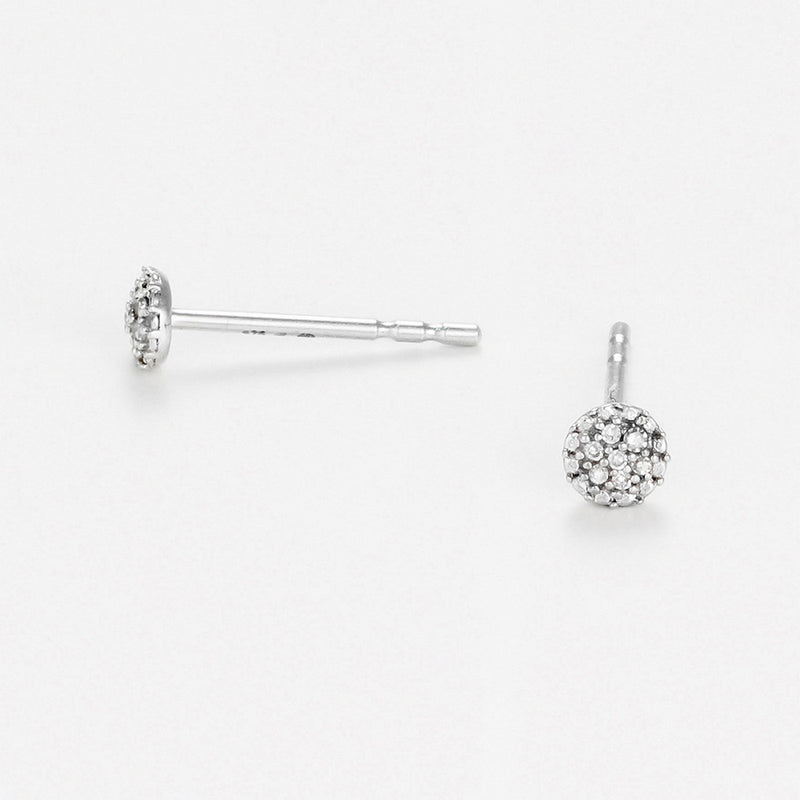 Boucles D'Oreilles "Round Stud" D0,02/14 - Or Blanc 375/1000