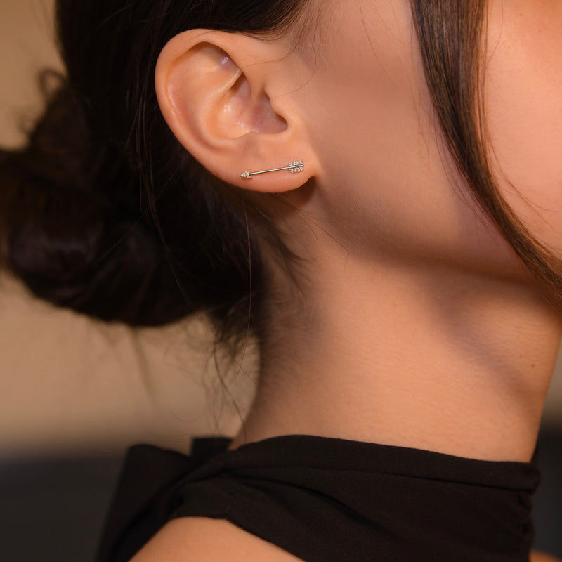 Boucle D'Oreille Fleche - Or Blanc 375/1000