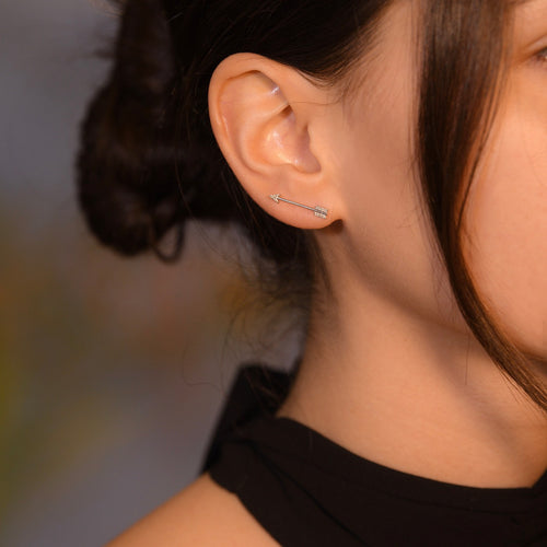 Boucle D'Oreille Fleche - Or Blanc 375/1000