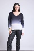 Maglione Scollo A V Dip Dye Ebene - Nero - Donna - 100% Cashmere