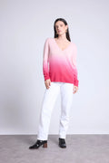 Maglione con scollo a V dip dye ebano - Rosa - Donna - 100% cashmere