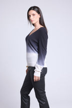 Maglione Scollo A V Dip Dye Ebene - Nero - Donna - 100% Cashmere