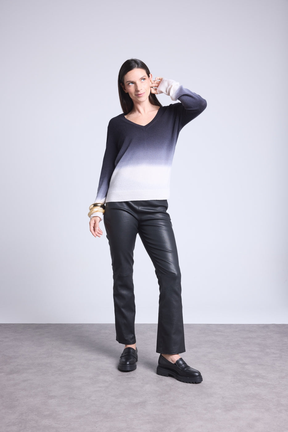 Maglione Scollo A V Dip Dye Ebene - Nero - Donna - 100% Cashmere