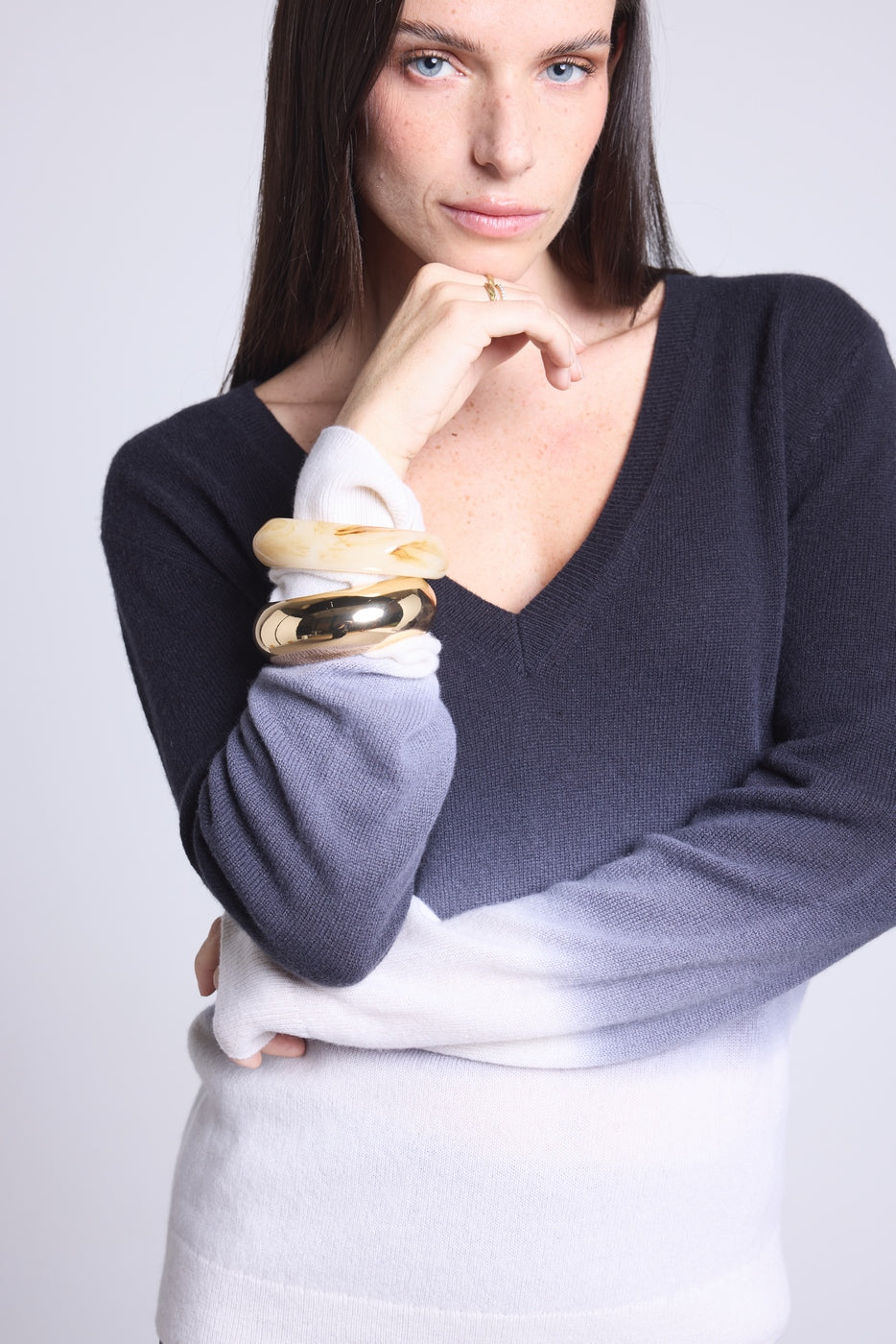 Maglione Scollo A V Dip Dye Ebene - Nero - Donna - 100% Cashmere