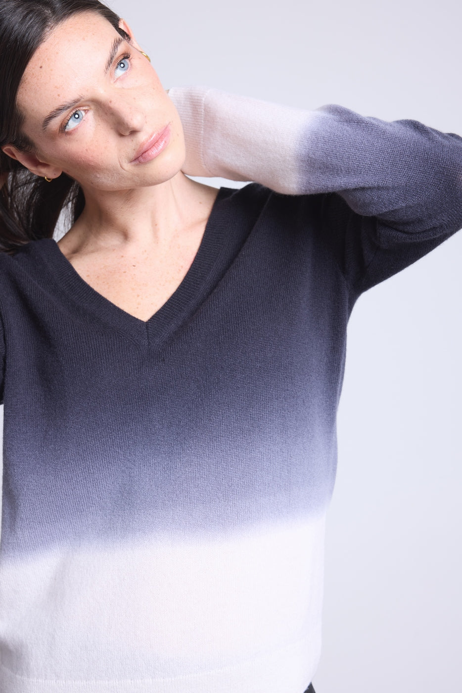 Maglione Scollo A V Dip Dye Ebene - Nero - Donna - 100% Cashmere