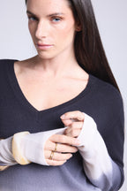 Maglione Scollo A V Dip Dye Ebene - Nero - Donna - 100% Cashmere