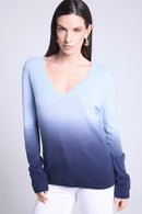 Pull Col V Dip Dye Ebene - Bleu - Femme