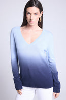 Dip Dye Ebene V-Neck Sweater - Blue - Women